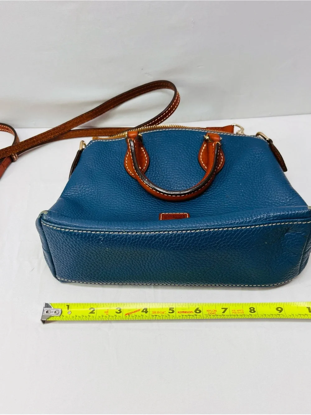 Dooney & Bourke Teal Pebbled Leather Satchel Crossbody with Brown Trim